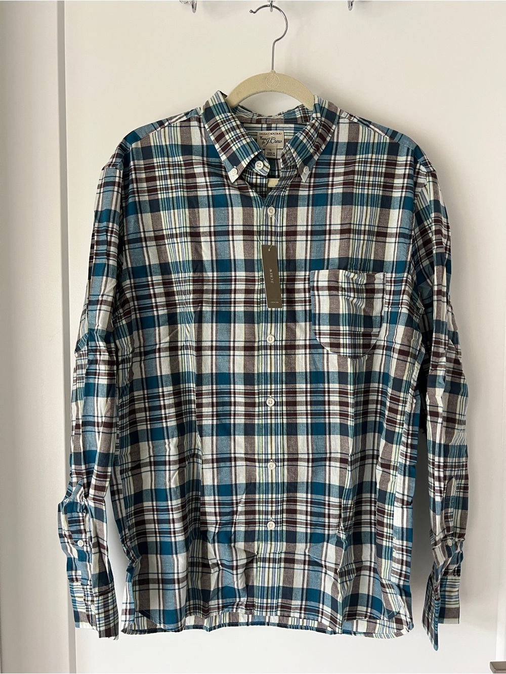 J. Crew Madras Grafton Blue, Brown & White Plaid Button-Down Shirt - NWT!